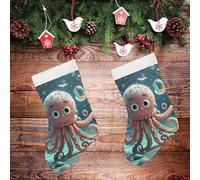 STVNKML Cartoon Octopus Personalized Christmas Stocking - 16.5 Inch Double-Sided Pattern Santa Stockings for Fireplace, Family Holiday Decor, Xmas Tree Hanging Sock with Gift Loop