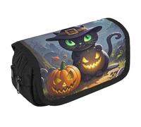 STVNKML Cat Halloween Pencil Case Organizer - Large Capacity 3 Compartment Pencil Pouch for Adults, Portable Makeup Bag & Aesthetic Stationery Bag with Zipper (8.7x4.3) Unisex Gift