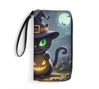 STVNKML Cat Halloween Womens Wallet Leather Coin Purse Clutch Wristlet Travel Long Wallets Card Organizer, Cat Halloween, 19.7x10.5cm, Modern