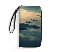 STVNKML Cat Halloween Womens Wallet Leather Coin Purse Clutch Wristlet Travel Long Wallets Card Organizer, Aircraft Fighter Jets, 19.7x10.5cm