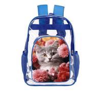 STVNKML Cat in Flowers Clear Backpack Heavy Duty PVC Transparent Bag, Blue