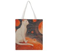 STVNKML Cat on The Ground Canvas Tote Bag for Women - Cute Stylish Shoulder Bag, Reusable Shopping Bags for Daily, Cats and Planets, 38x41cm