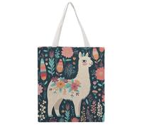 STVNKML Cat on The Ground Canvas Tote Bag for Women - Cute Stylish Shoulder Bag, Reusable Shopping Bags for Daily, Cute Llama Floral, 38x41cm