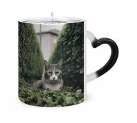 STVNKML Cat on The Ground Color Changing Mug Heat Activated Novelty Coffee Cup with Ear Shape Design Gift Mugs for Christmas Birthday Wedding, Magic Ceramic Mug for Tea & Cocoa 12oz