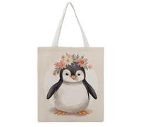 STVNKML Cats Canvas Tote Bag for Women - Cute Stylish Shoulder Bag, Reusable Shopping Bags for Daily, Penguin Wearing Flowers, 38x41cm