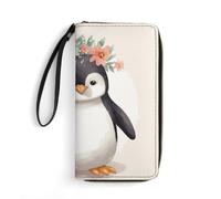 STVNKML Cats Womens Wallet Leather Coin Purse Clutch Wristlet Travel Long Wallets Card Organizer, Penguin Wearing Flowers, 19.7x10.5cm