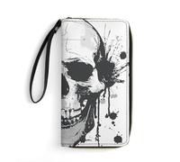 STVNKML Cats Womens Wallet Leather Coin Purse Clutch Wristlet Travel Long Wallets Card Organizer, Simple Skull Graphic, 19.7x10.5cm