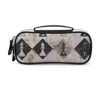 STVNKML Chess Piece Brown Pattern Pencil Case - PU Leather Pencil Bag Multifunctional Zipper Pouch Bags Small Makeup & Stationery Organizer for Office, Travel, Men & Women (8.3x4.3x1.8in