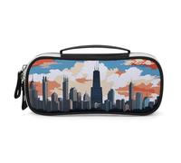 STVNKML Chicago Skyline Pencil Case - PU Leather Pencil Bag Multifunctional Zipper Pouch Bags Small Makeup & Stationery Organizer for Office, Travel, Men & Women (8.3x4.3x1.8in