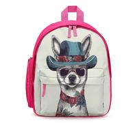 STVNKML Chihuahua Dog Wearing Hat Backpack 12.6 Inch Casual Daypack with Multi-Pockets BookBag for Daily Essentials, Pink, One Size