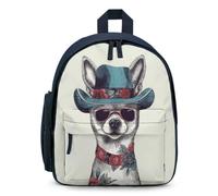 STVNKML Chihuahua Dog Wearing Hat Backpack 12.6 Inch Casual Daypack with Multi-Pockets BookBag for Daily Essentials, Blue, One Size