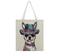 STVNKML Chihuahua Dog Wearing Hat Canvas Tote Bag for Women Cute Stylish Shoulder Bag Reusable Shopping Bags for Daily