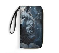 STVNKML Chihuahua Dog Wearing Hat Womens Wallet Leather Coin Purse Clutch Wristlet Travel Long Wallets Card Organizer, Wolf sitting in the snow, 19.7x10.5cm, Modern