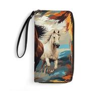 STVNKML Chili Pepper Image Womens Wallet Leather Coin Purse Clutch Wristlet Travel Long Wallets Card Organizer, A pattern with horses as a background, 19.7x10.5cm, Modern