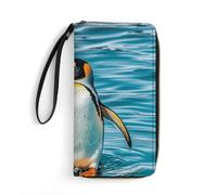 STVNKML Chili Pepper Image Womens Wallet Leather Coin Purse Clutch Wristlet Travel Long Wallets Card Organizer, Happy Penguin in the water, 19.7x10.5cm, Modern