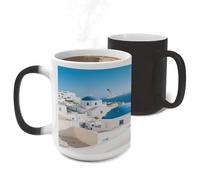 STVNKML Color Changing Mug 11oz Heat Activated Coffee Mug Santorini Greek Island Novelty Cup with Funny Designs Magic Ceramic Mugs for Christmas Gift Birthday Wedding