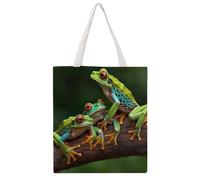 STVNKML Colored Frogs And Dragonflies Canvas Tote Bag for Women Cute Stylish Shoulder Bag Reusable Shopping Bags for Daily