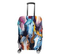 STVNKML Colorful Cartoon Horses Suitcase Covers for Luggage - Elastic Luggage Cover Protector, Double-sided Washable Suitcases Sleeve for 19-32 Inch Luggage, white, M, Colorful Cartoon Horses