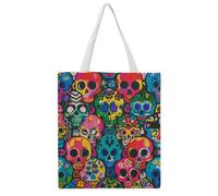STVNKML Colorful Skulls Print Canvas Tote Bag for Women Cute Stylish Shoulder Bag Reusable Shopping Bags for Daily