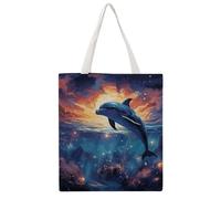 STVNKML Colorful Starry Sky Ocean Dolphin Canvas Tote Bag for Women Cute Stylish Shoulder Bag Reusable Shopping Bags for Daily