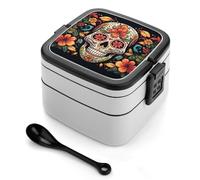 STVNKML Colorful Sugar Skull Bento Box with Spoon & Handle - 2 Compartment Leak-Proof Stackable Lunch Box for Adults, BPA-Free Reusable Food Containers for Work, Travel, Picnic