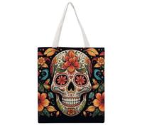 STVNKML Colorful Sugar Skull Canvas Tote Bag for Women Cute Stylish Shoulder Bag Reusable Shopping Bags for Daily