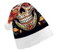 STVNKML Colorful Sugar Skull Santa Hat for Adults Christmas Hat Xmas Santa Hats Cap for Costumes Holiday Party Supplies