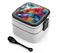 STVNKML Colorful Umbrella Bento Box with Spoon & Handle - 2 Compartment Leak-Proof Stackable Lunch Box for Adults, BPA-Free Reusable Food Containers for Work, Travel, Picnic