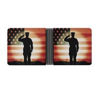 STVNKML Colorful Umbrella Leather Bifold Wallet with 2 Hidden Pockets 6 Card Slots Slim Wallets for Cash, Cards, And ID, Soldier Saluting America Flag, One Size, Modern