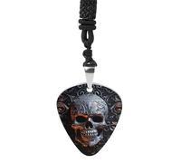 STVNKML Cool Skull Graphics Guitar Pick Holder Necklace Stainless Steel Music Pendant with Adjustable 60cm Cord Functional Jewelry for Guitarists & Music Lovers, Unisex Hip Hop Punk Accessory