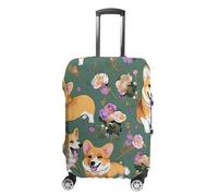 STVNKML Corgi Floral Flowers Suitcase Covers for Luggage - Elastic Luggage Cover Protector, Double-sided Washable Suitcases Sleeve for 19-32 Inch Luggage, white, Small, Corgi Floral Flowers