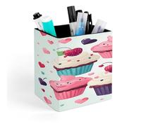 STVNKML Cupcake Candy Hearts Sweet Pen Holder, Pencil Holder for Desk, PU Leather Desktop Pen Cup Storage, Square Desk Pencil Pens Organizer, Makeup Brush Holder for Home Office