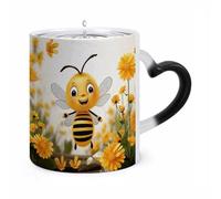 STVNKML Cute Bees Daisy Flower Color Changing Mug Heat Activated Novelty Coffee Cup with Ear Shape Design Gift Mugs for Christmas Birthday Wedding, Magic Ceramic Mug for Tea & Cocoa 12oz