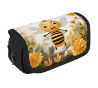 STVNKML Cute Bees Daisy Flower Pencil Case Organizer - Large Capacity 3 Compartment Pencil Pouch for Adults, Portable Makeup Bag & Aesthetic Stationery Bag with Zipper (8.7x4.3) Unisex Gift