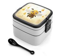 STVNKML Cute Bees Honey Bento Box with Spoon & Handle - 2 Compartment Leak-Proof Stackable Lunch Box for Adults, BPA-Free Reusable Food Containers for Work, Travel, Picnic