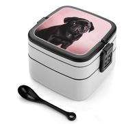 STVNKML Cute Black Pug Bento Box with Spoon & Handle - 2 Compartment Leak-Proof Stackable Lunch Box for Adults, BPA-Free Reusable Food Containers for Work, Travel, Picnic