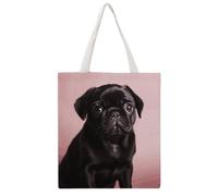 STVNKML Cute Black Pug Canvas Tote Bag for Women Cute Stylish Shoulder Bag Reusable Shopping Bags for Daily
