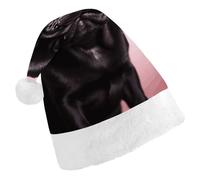 STVNKML Cute Black Pug Santa Hat for Adults Christmas Hat Xmas Santa Hats Cap for Costumes Holiday Party Supplies