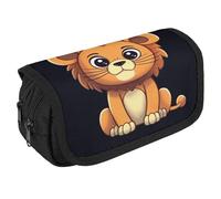 STVNKML Cute Cartoon Lion Pencil Case Organizer - Large Capacity 3 Compartment Pencil Pouch for Adults, Portable Makeup Bag & Aesthetic Stationery Bag with Zipper (8.7x4.3) Unisex Gift