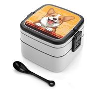 STVNKML Cute Corgi Dog Bento Box with Spoon & Handle - 2 Compartment Leak-Proof Stackable Lunch Box for Adults, BPA-Free Reusable Food Containers for Work, Travel, Picnic