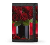 STVNKML Cute Cupcake Slim Wallets for Men Money Clip Card Holder Wallet Men's Trifold Wallet And Coin Pocket, Wine and Red Roses, One Size, Modern