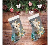 STVNKML Cute Goat Personalized Christmas Stocking - 16.5 Inch Double-Sided Pattern Santa Stockings for Fireplace, Family Holiday Decor, Xmas Tree Hanging Sock with Gift Loop
