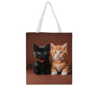 STVNKML Cute Kitten Black And Orange Cat Canvas Tote Bag for Women Cute Stylish Shoulder Bag Reusable Shopping Bags for Daily