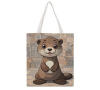 STVNKML Cute Otters Canvas Tote Bag for Women - Cute Stylish Shoulder Bag, Reusable Shopping Bags for Daily, Cartoon Cute Otter, 38x41cm