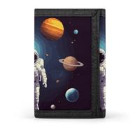 STVNKML Cute Otters Slim Wallets for Men Money Clip Card Holder Wallet Men's Trifold Wallet And Coin Pocket, Astronaut solar system planets, One Size, Modern