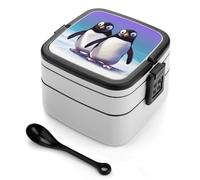 STVNKML Cute Penguin Bento Box with Spoon & Handle - 2 Compartment Leak-Proof Stackable Lunch Box for Adults, BPA-Free Reusable Food Containers for Work, Travel, Picnic
