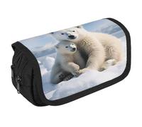 STVNKML Cute Polar Bear Pencil Case Organizer - Large Capacity 3 Compartment Pencil Pouch for Adults, Portable Makeup Bag & Aesthetic Stationery Bag with Zipper (8.7x4.3) Unisex Gift