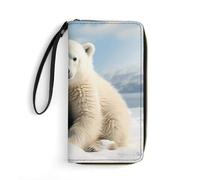STVNKML Cute Polar Bear Womens Wallet PU Leather Zip Around Wallet Clutch Wristlet Travel Long Purse for Women Card Organizer, Cute Polar Bear, 19.7x10.5cm, Modern