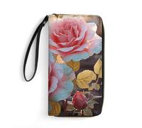 STVNKML Cute Polar Bear Womens Wallet PU Leather Zip Around Wallet Clutch Wristlet Travel Long Purse for Women Card Organizer, Rose Flower Wildflowers, 19.7x10.5cm, Modern