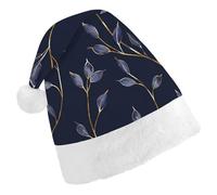 STVNKML Dark Blue Leaves Santa Hat for Adults Christmas Hat Xmas Santa Hats Cap for Costumes Holiday Party Supplies